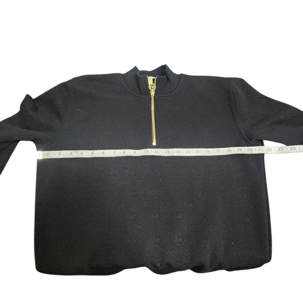 Michael Kors Mens Black MK Logo Monogram Quarter Zip Pullover Sweatshirt Size‎ S
